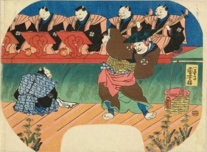 猫の歌舞伎 出語り図  歌川国芳